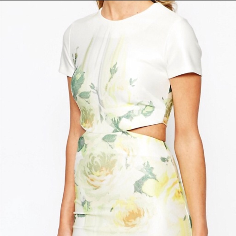 True violet white dress with yellow flowers